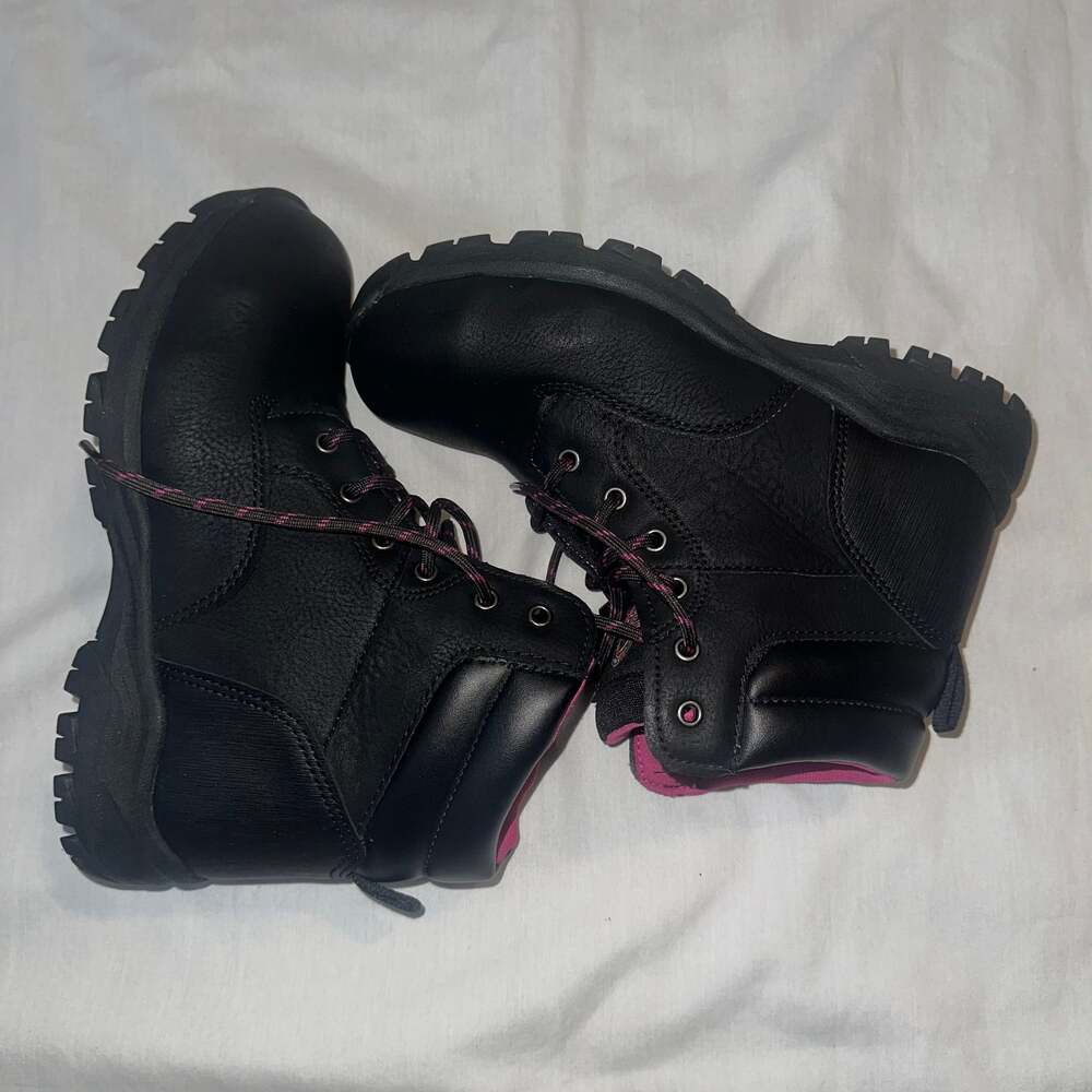 Brahma Bevel Women's Steel Toe Black Pink Leather Utility Work Boots - Picture 10 of 12